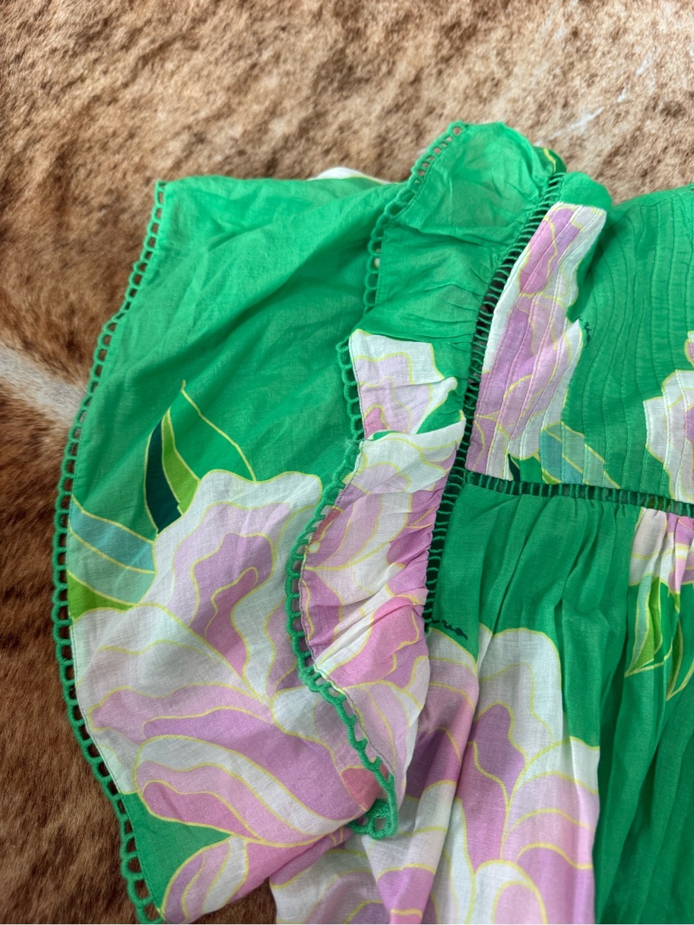 FARM Rio Green Pink Floral Flutter Sleeve Blouse Top Womens Large - Picture 4 of 15